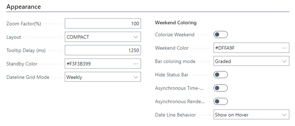 VAPS-appearance settings
