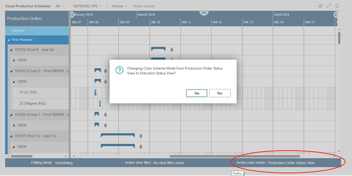 Production Status Color Coding System The two view color modes