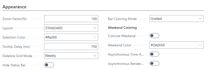VPS-appearance settings