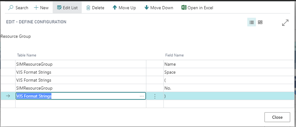 VJS - The “Edit – Define Configuration” dialog