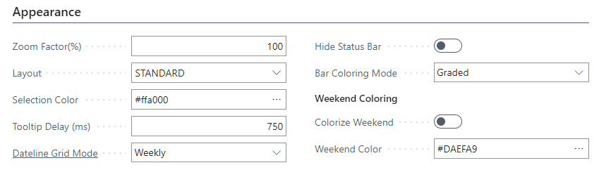 VPS-appearance settings